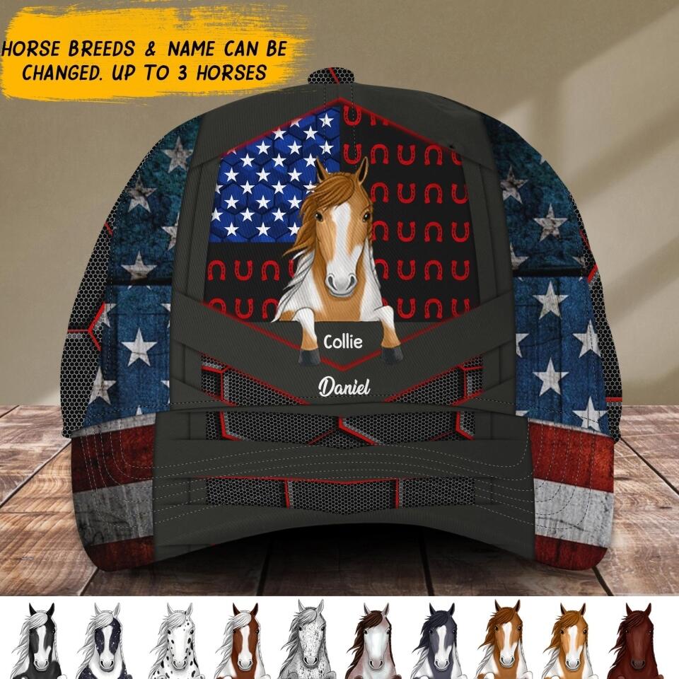 Personalized Love Horse Cap Us Flag Printed NQDT1806