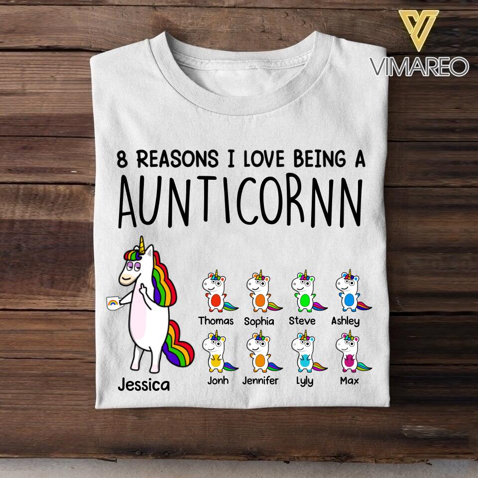 Personalized Reasons I Love Being A Aunticorn Kid Name Tshirt Printed QTHY2206