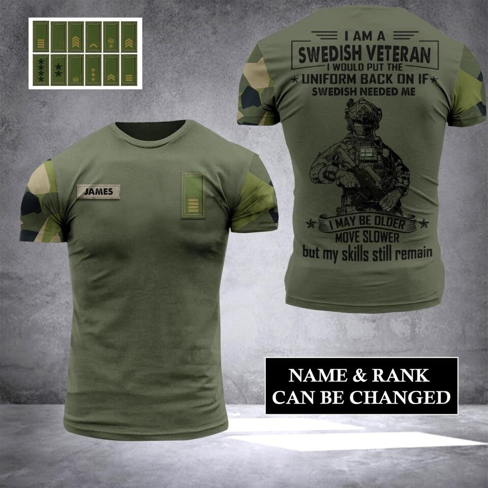 Personalized Sweden Veterans/Soldier Tshirt 3D Printed 22JUL-HC28