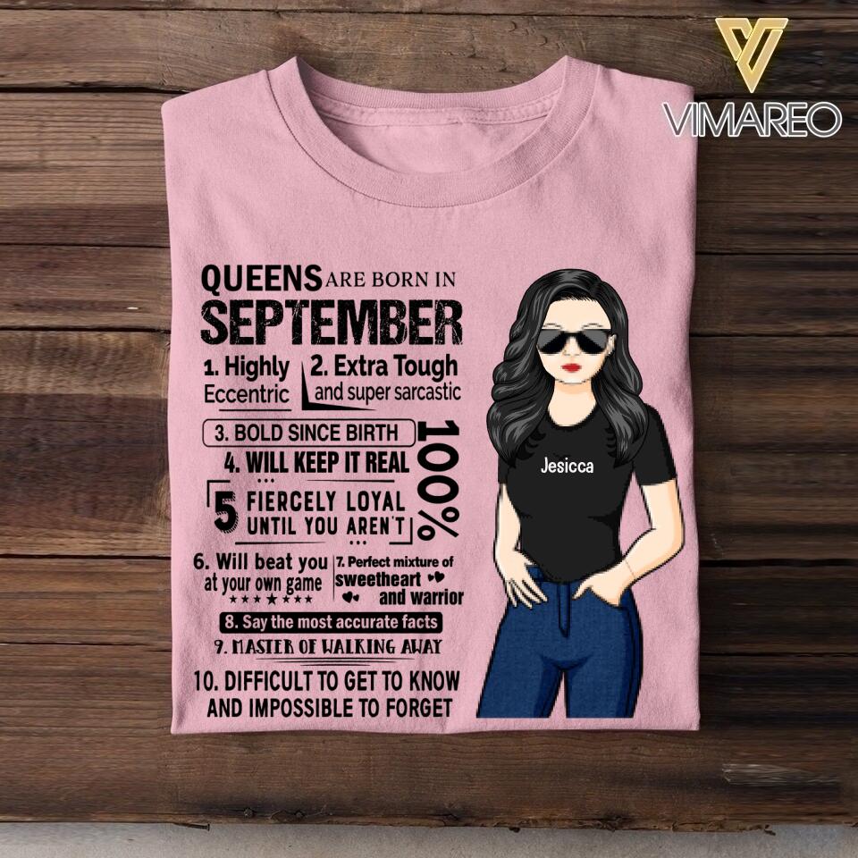 Personalized Queens Are Born In September Tshirt Printed 22JUY-HQ08