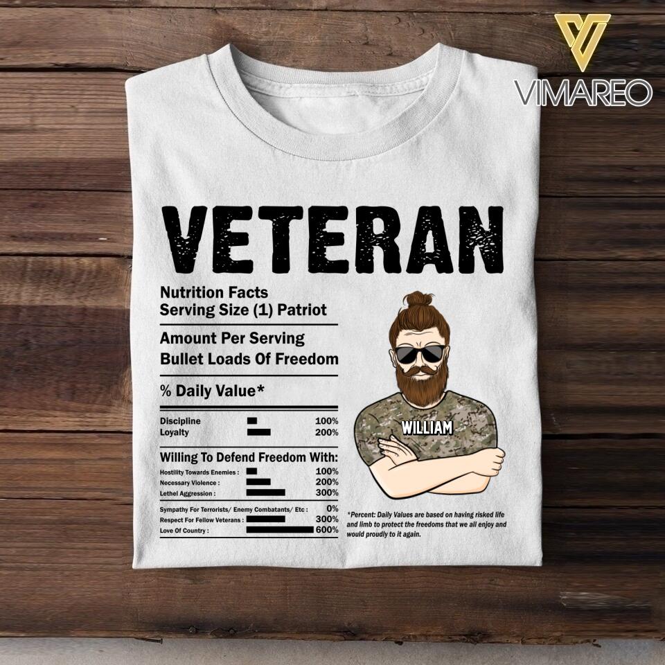 Personalized US  Veteran Nutrition Facts Tshirt Printed QTVQ1207