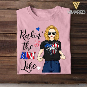 Personalized Rockin' The Aunt Life Flag Heart Tshirt Printed 22JUY-DT14