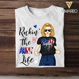 Personalized Rockin' The Aunt Life Flag Heart Tshirt Printed 22JUY-DT14