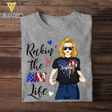 Personalized Rockin' The Aunt Life Flag Heart Tshirt Printed 22JUY-DT14