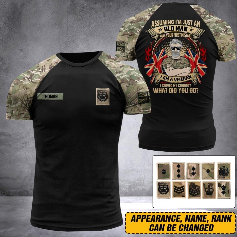 Personalized UNITED KINGDOM Assuming I'm Just An Old Man Soldier/ Veteran Tshirt 3D Printed DHDT2107