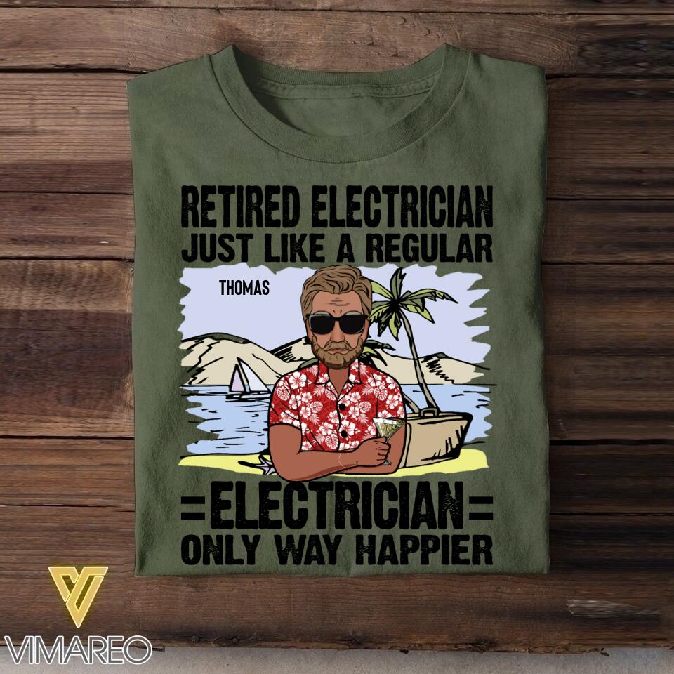 Personalized Retired Electrician Tshirt Printed 22JUY-MA25