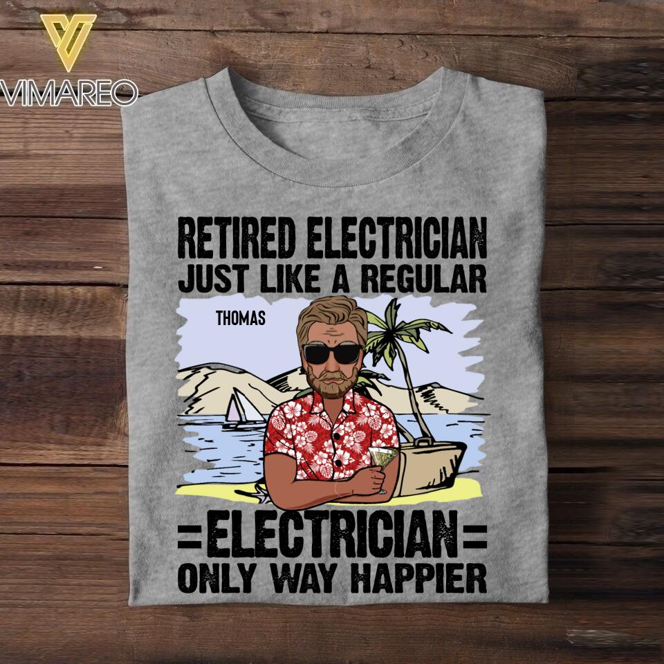 Personalized Retired Electrician Tshirt Printed 22JUY-MA25