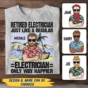 Personalized Retired Electrician Tshirt Printed 22JUY-MA25