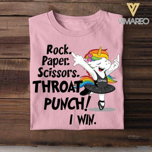 Personalized Unicorn Rock Paper Scissors Throat Punch I Win Tshirt Printed 22JUY-DT26