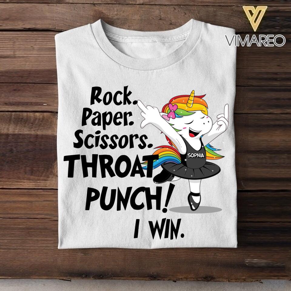 Personalized Unicorn Rock Paper Scissors Throat Punch I Win Tshirt Printed 22JUY-DT26