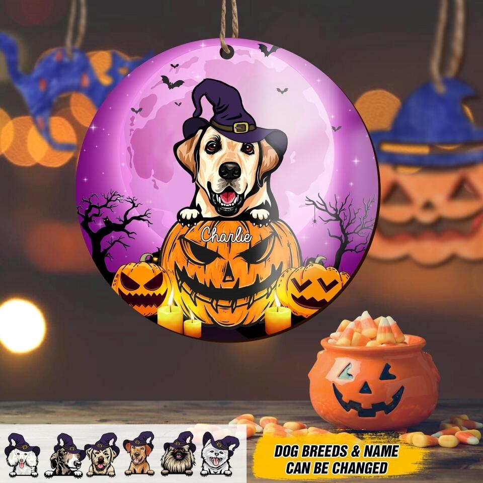 Personalized Halloween Dog On The Pumkin Ornament Printed NQDT1208