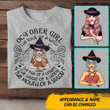 Personalized October Girl The Soul Of A Witch The Fire Of Lioness The Heart Of Hippie Tshirt Printed QTDT1508
