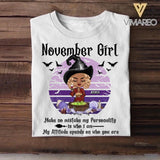 Personalized Witch November Girl Makes No Mistake Halloween Tshirt Printed QTVQ0609
