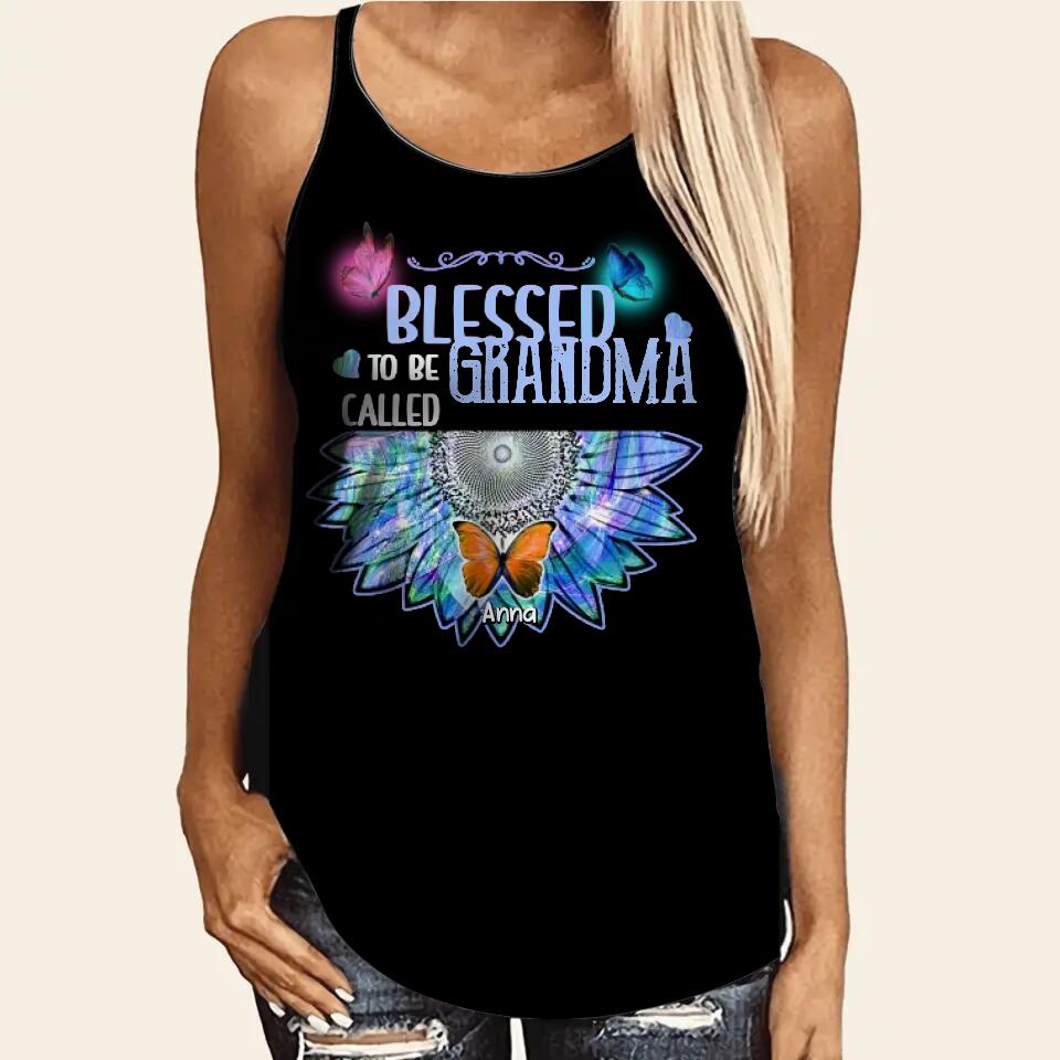 Personalized Blessed To Be Called Grandma Kid Butterfly Criss Cross Tank Printed 22SEP-DT15