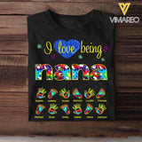Personalized  I Love Being Nana Grandma Title Hand Foot Kid Name Tshirt Printed QTDT1609