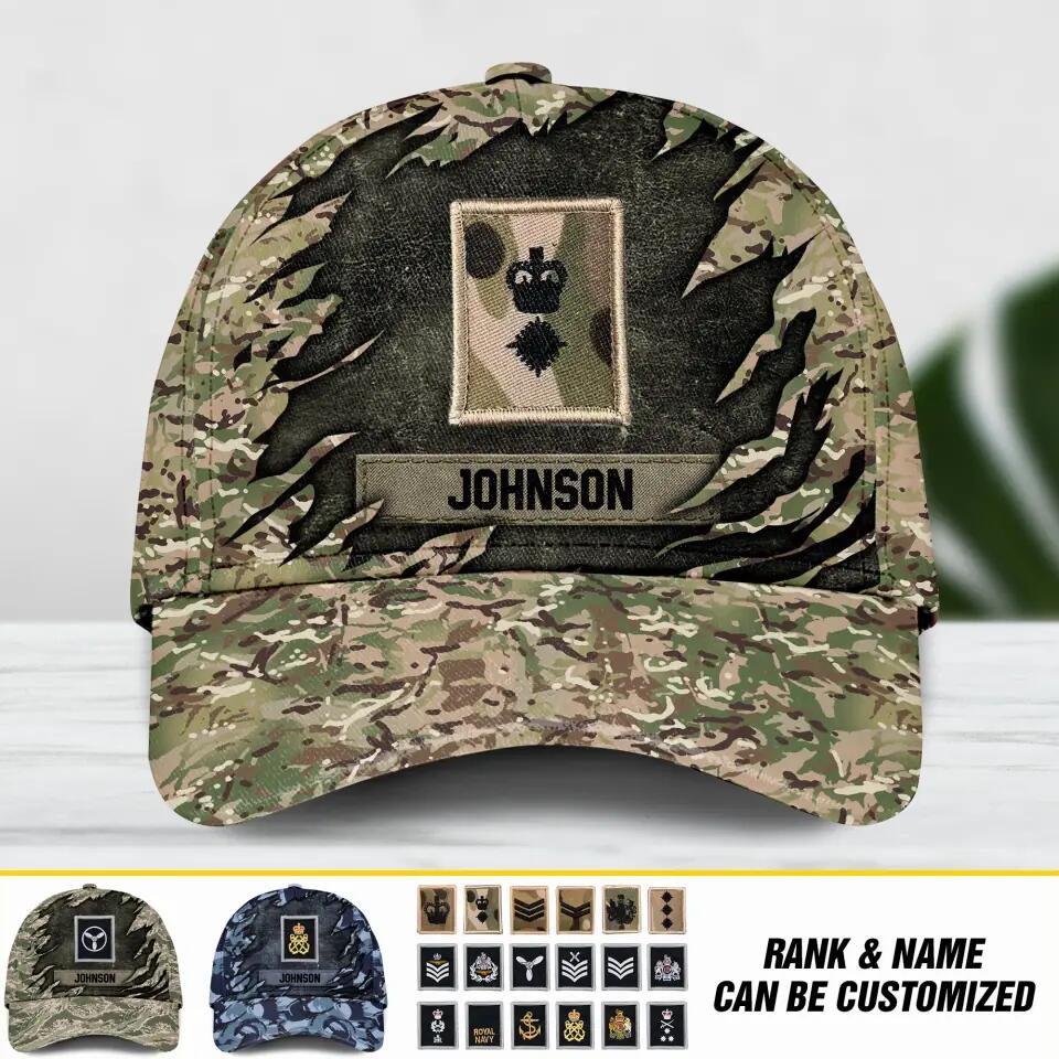 Personalized UK Veteran/ Solider Camo Rank Peaked Cap 3D Printed QTDT2409