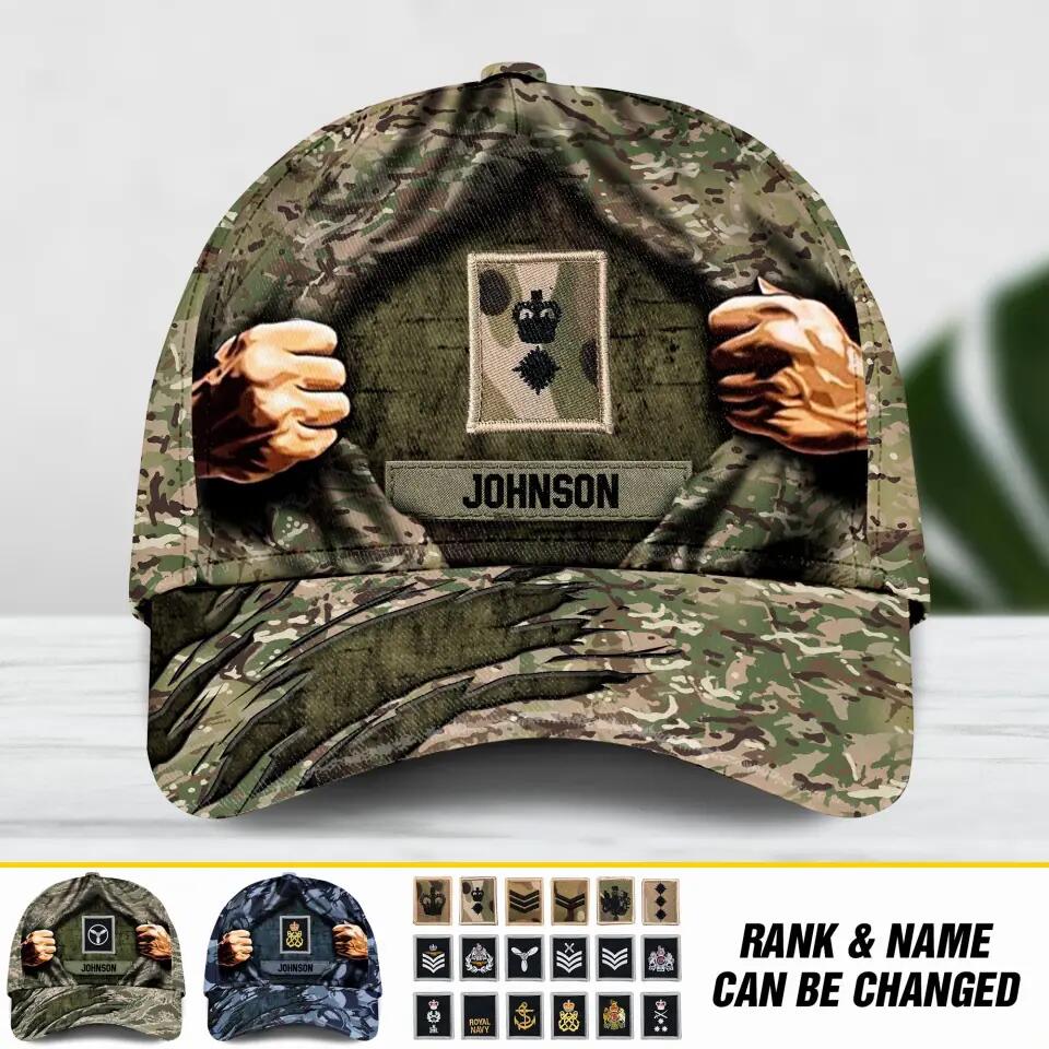 Personalized UK Veteran/ Solider Camo Rank Hand Peaked Cap 3D Printed QTDT2409