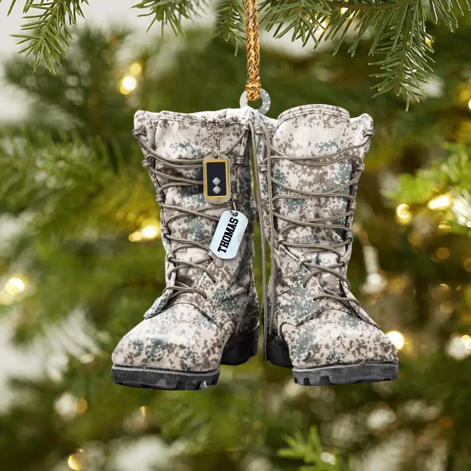 Personalized German Solider/ Veteran Camo Boots With Rank Christmas Ornament Printed QTDT2709