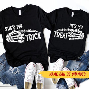 Personalized She's My Trick He's My Treat Halloween Couple Tshirt Printed QTMA0510