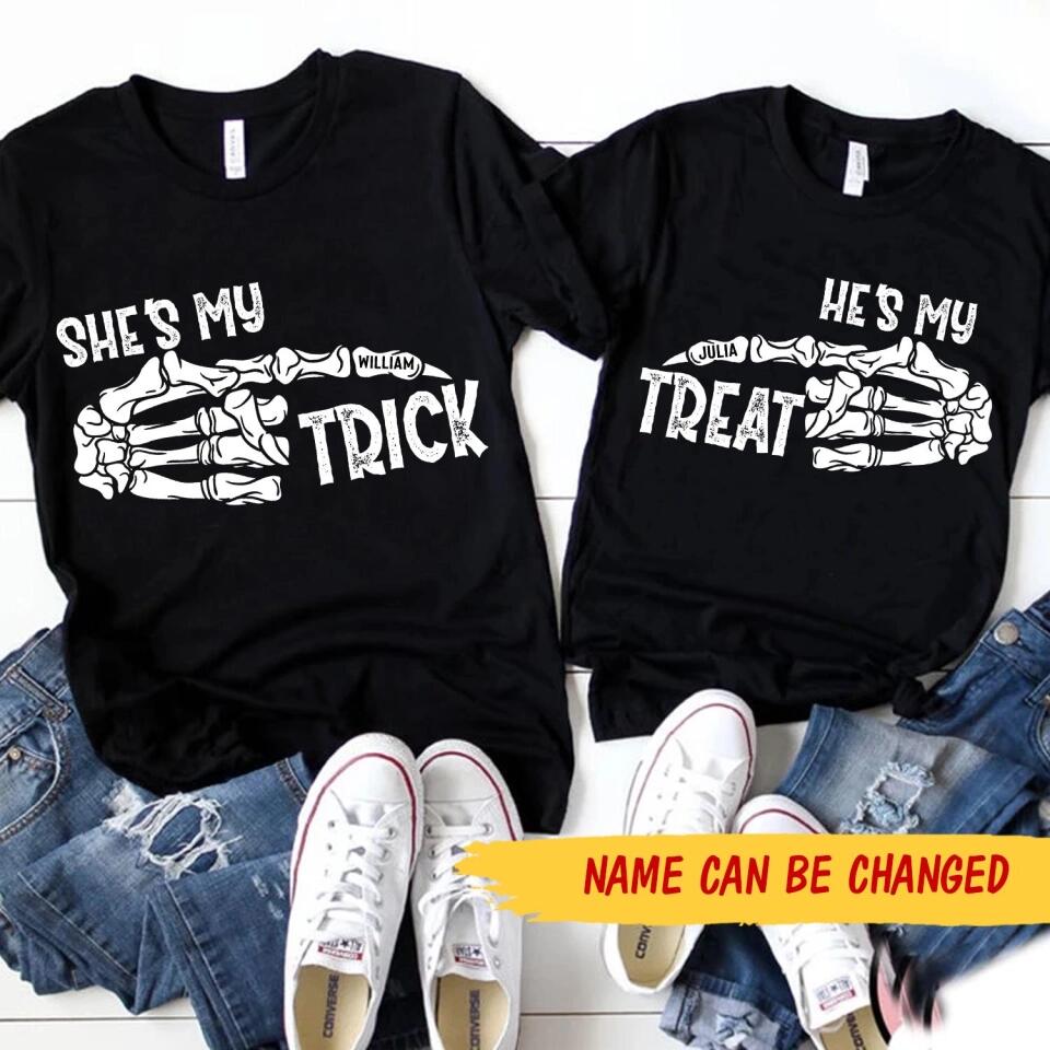 Personalized She's My Trick He's My Treat Halloween Couple Tshirt Printed QTMA0510