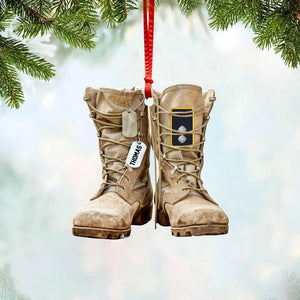 Personalized German Solider/ Veteran Boots With Rank and Name Christmas Acrylic/Plastic Ornament Printed 22OCT-HQ17