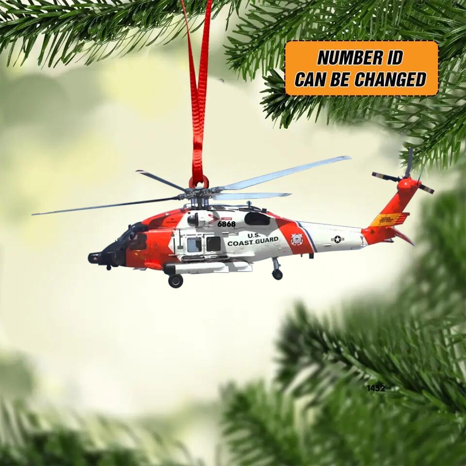 Personalized US Coast Guard Helicopter Christmas Acrylic/Plastic Ornament Printed 22OCT-HY24