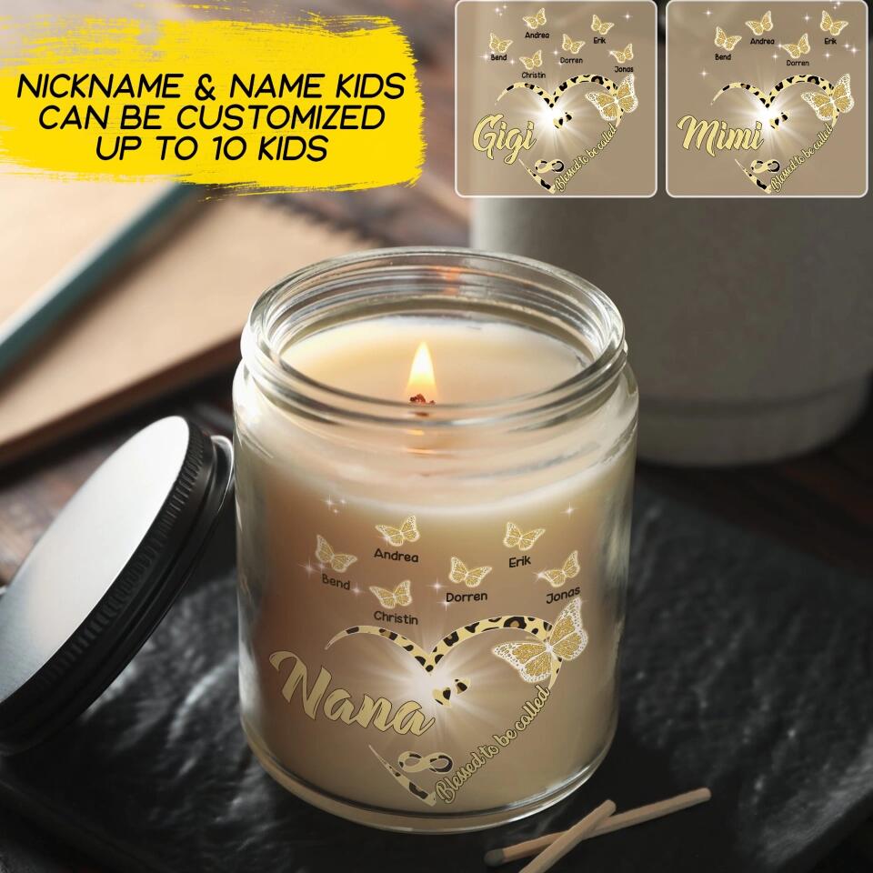 Personalized Blessed To Be Called Grandma Nana Aunt  Butterfly Kid Name Candle QTDT0711
