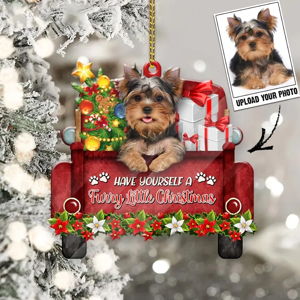 Personalized Yorkshire Red Truck Have Yourseld A Furry Little Christmas Ornament Printed QTDT0911