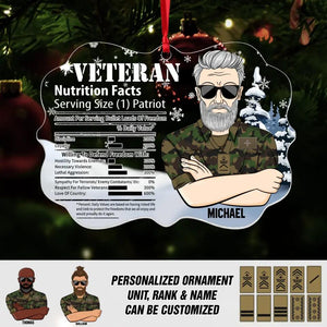 Personalized Swiss Veteran Nutrition Facts Christmas Acrylic/Plastic Ornament Printed 22NOV-DT11