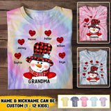 Personalized Grandma Snowman Kid Name Heart Christmas Printed Tie Dye Tshirts 22NOV-DT21