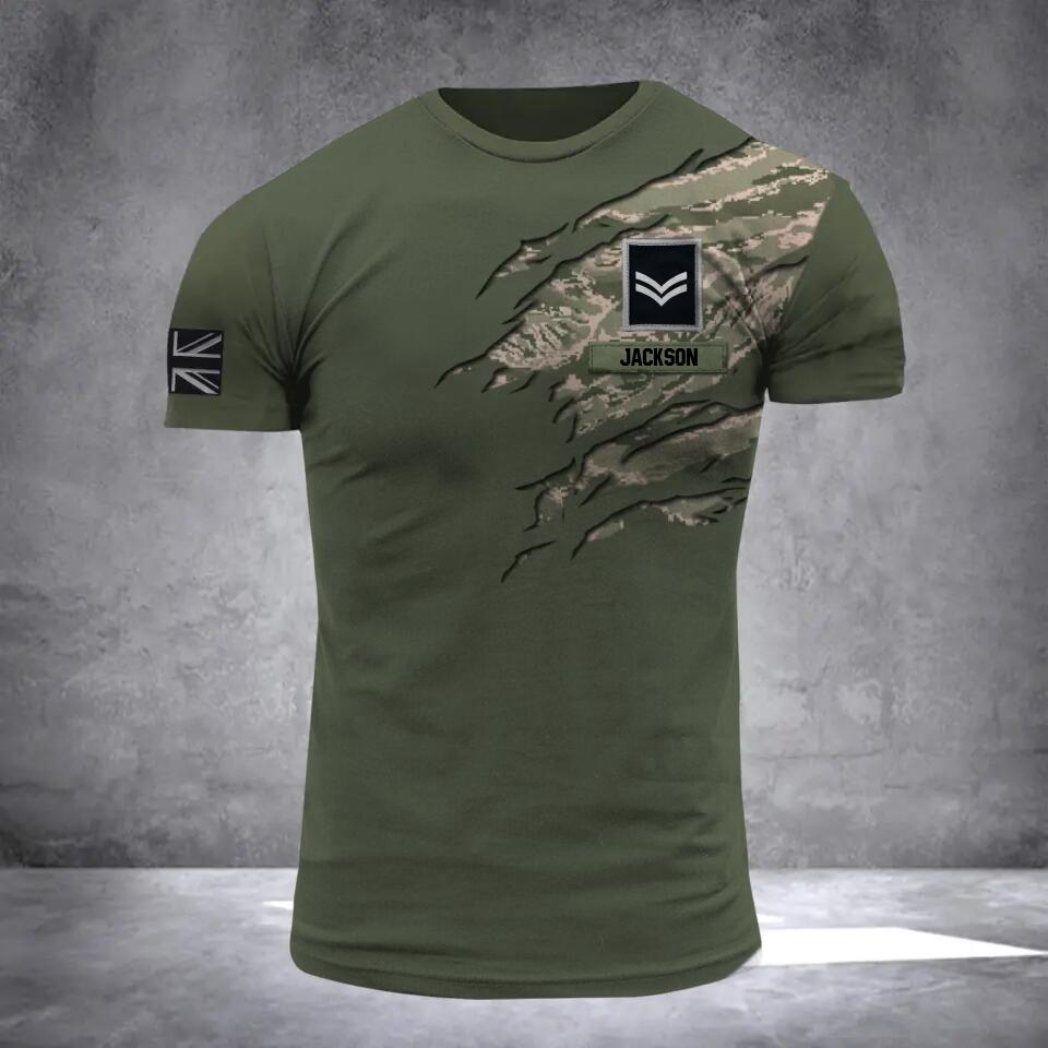 PERSONALIZED UK ARMY RANK CAMO 3D TSHIRT PRINTED QTDT2811