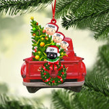 Personalized Red Truck Christmas Tree Family With Pets Acrylic/Plastic Ornament Printed QTDT3011