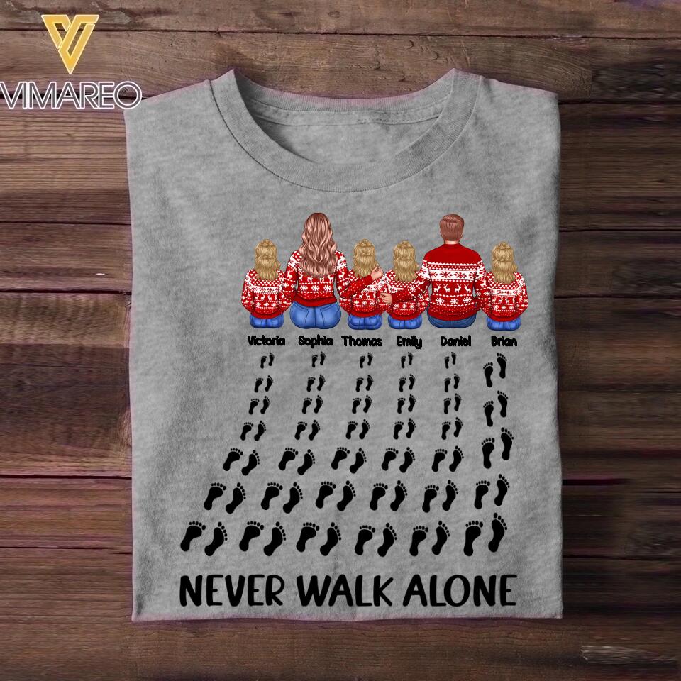Personalized Never Walk Alone Family Kid Footprint Christmas 3D Printed Tshirt 22DEC-HQ01