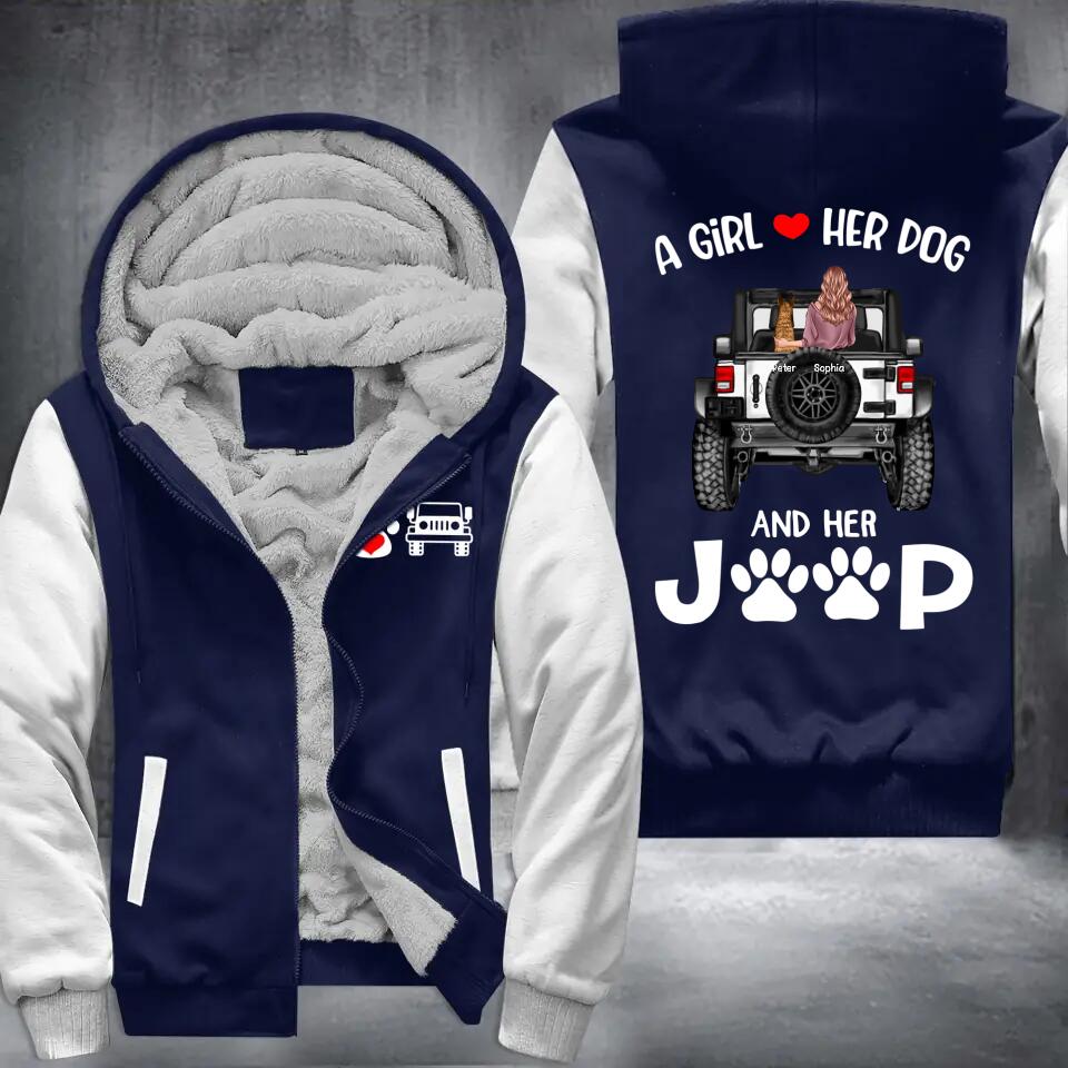 Personalized A Girl Love Dog And Jeep Printed Fleece Hoodie HQPN0712