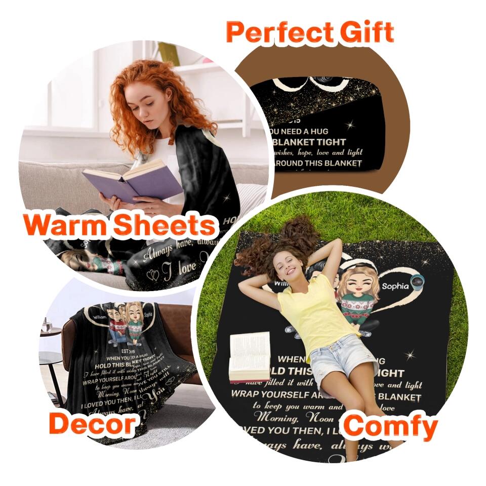 Personalized Couple When You Need A Hug Hold This Blanket Tight I Have Filled It With Wishes, Hope, Love And Light Quilt Blanket Printed PNHQ2812