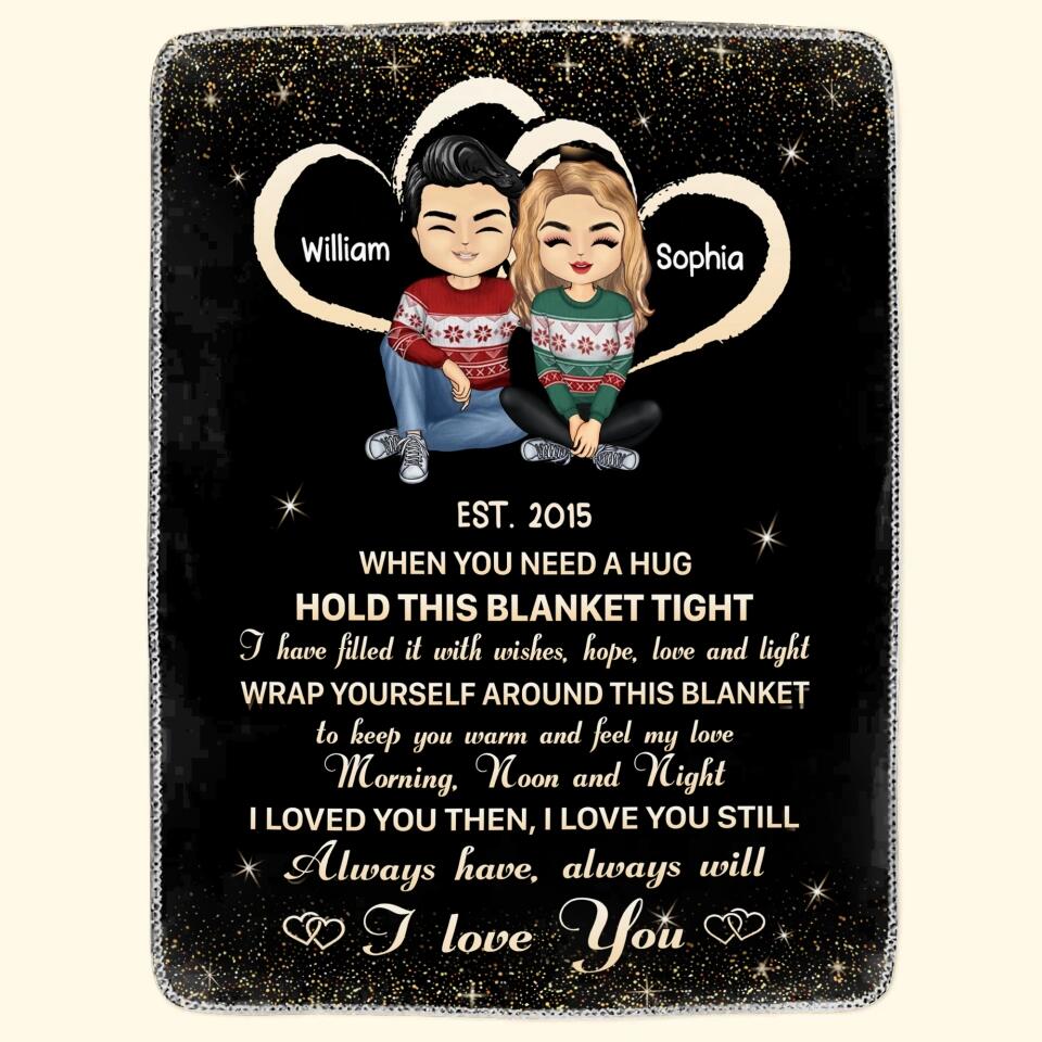 Personalized Couple When You Need A Hug Hold This Blanket Tight I Have Filled It With Wishes, Hope, Love And Light Quilt Blanket Printed PNHQ2812