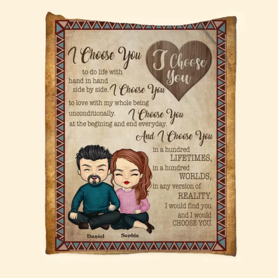 Personalized Husband & wife i choose you to do life with hand in hand side by side Couple Quilt Blanket Printed QTDT3012