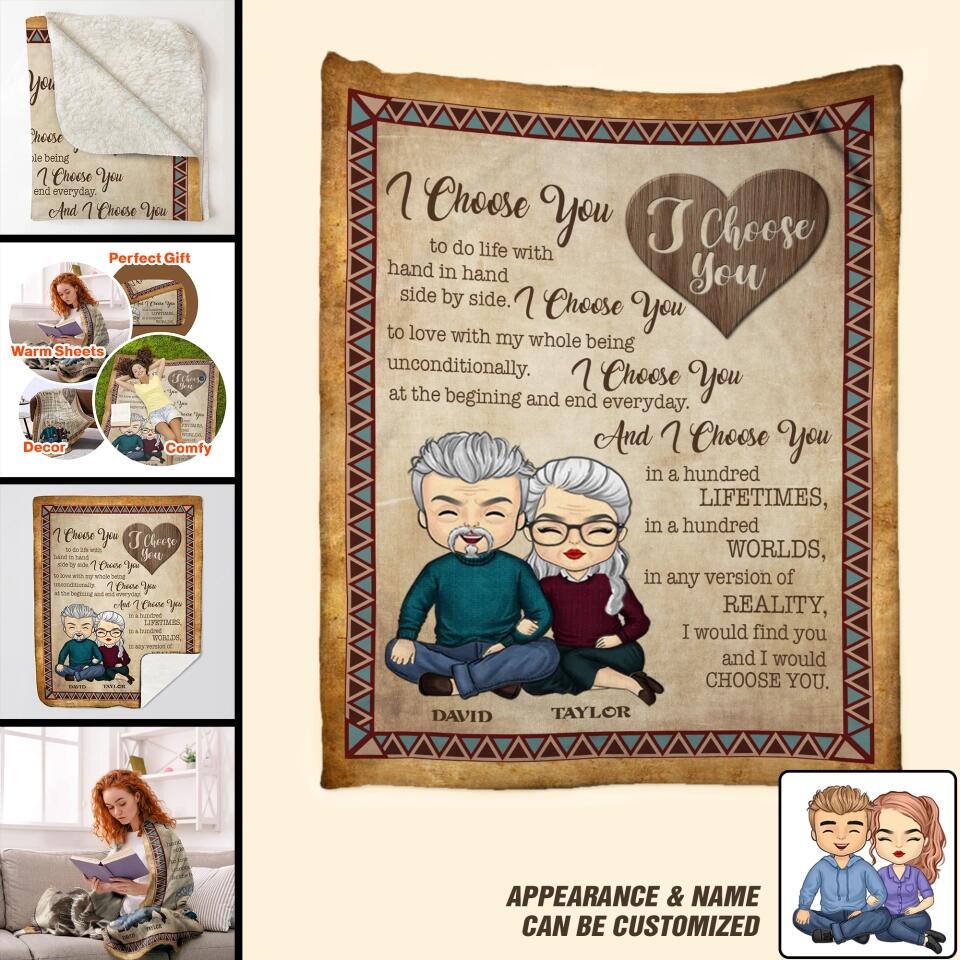 Personalized Husband & wife i choose you to do life with hand in hand side by side Couple Quilt Blanket Printed QTDT3012