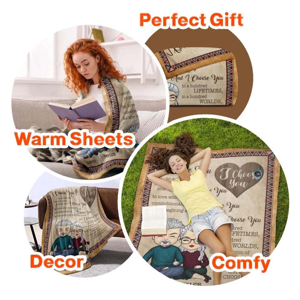 Personalized Husband & wife i choose you to do life with hand in hand side by side Couple Quilt Blanket Printed QTDT3012