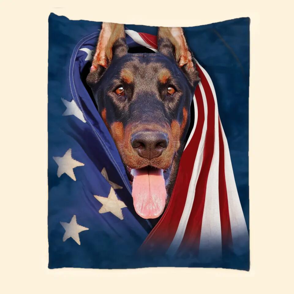 Personalized Your Doberman Image US Flag Quilt Blanket Printed QTHQ0301