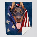 Personalized Your Doberman Image US Flag Quilt Blanket Printed QTHQ0301