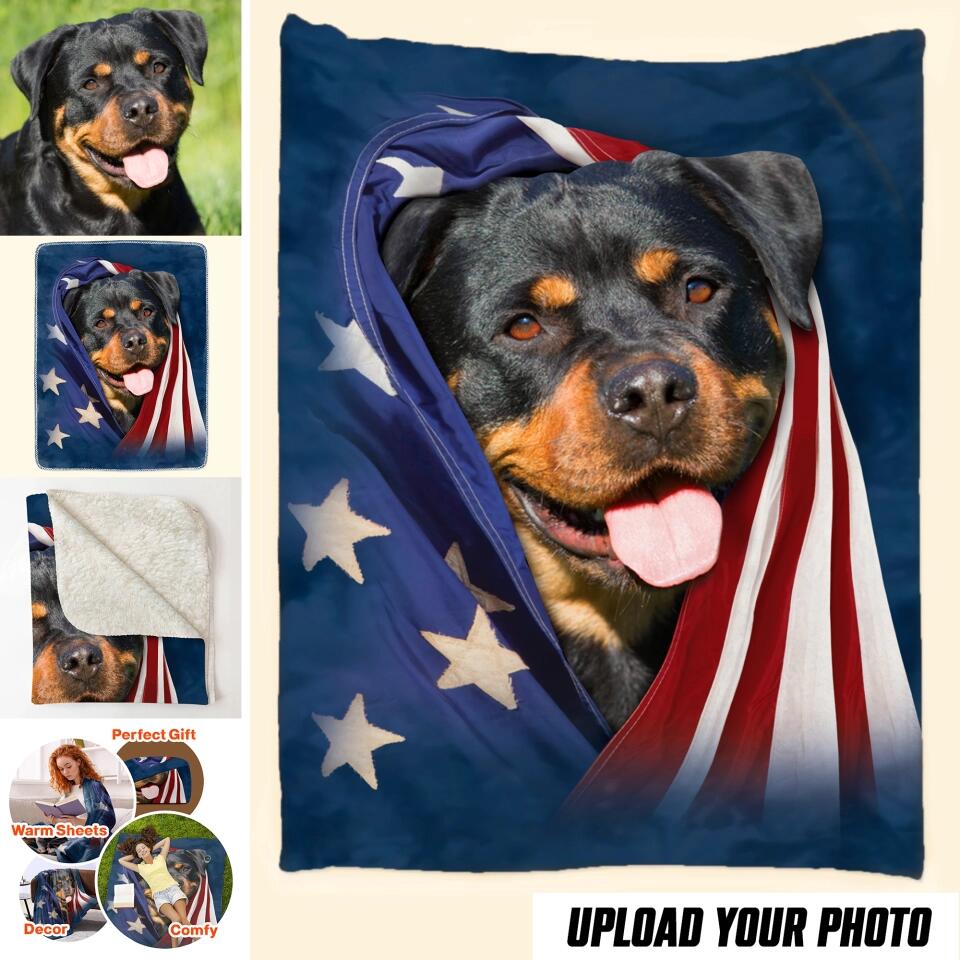 Personalized Your Rottweiler Image US Flag Quilt Blanket Printed QTHQ0301