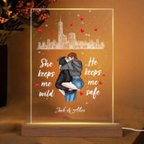 Personalized She Keeps Me Wild He Keeps Me Safe Couple Led Lamp Printed PNVD0901