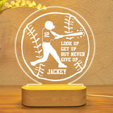 Personalized Look Up Get Up But Never Give Up Baseball Player Led Lamp Printed PNHQ1301