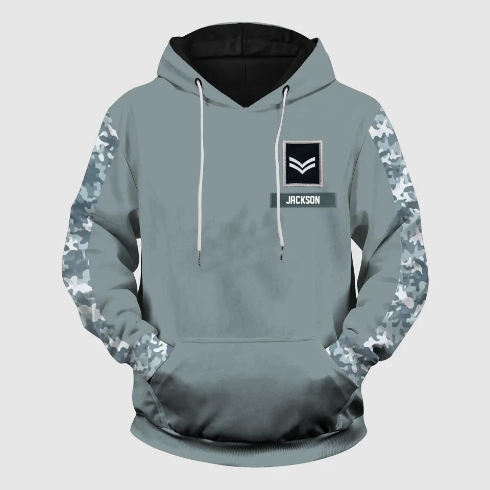 Personalized UK Solider/ Veteran With Name and Rank or Flag Camo Hoodie 3D Printed QTHQ0402