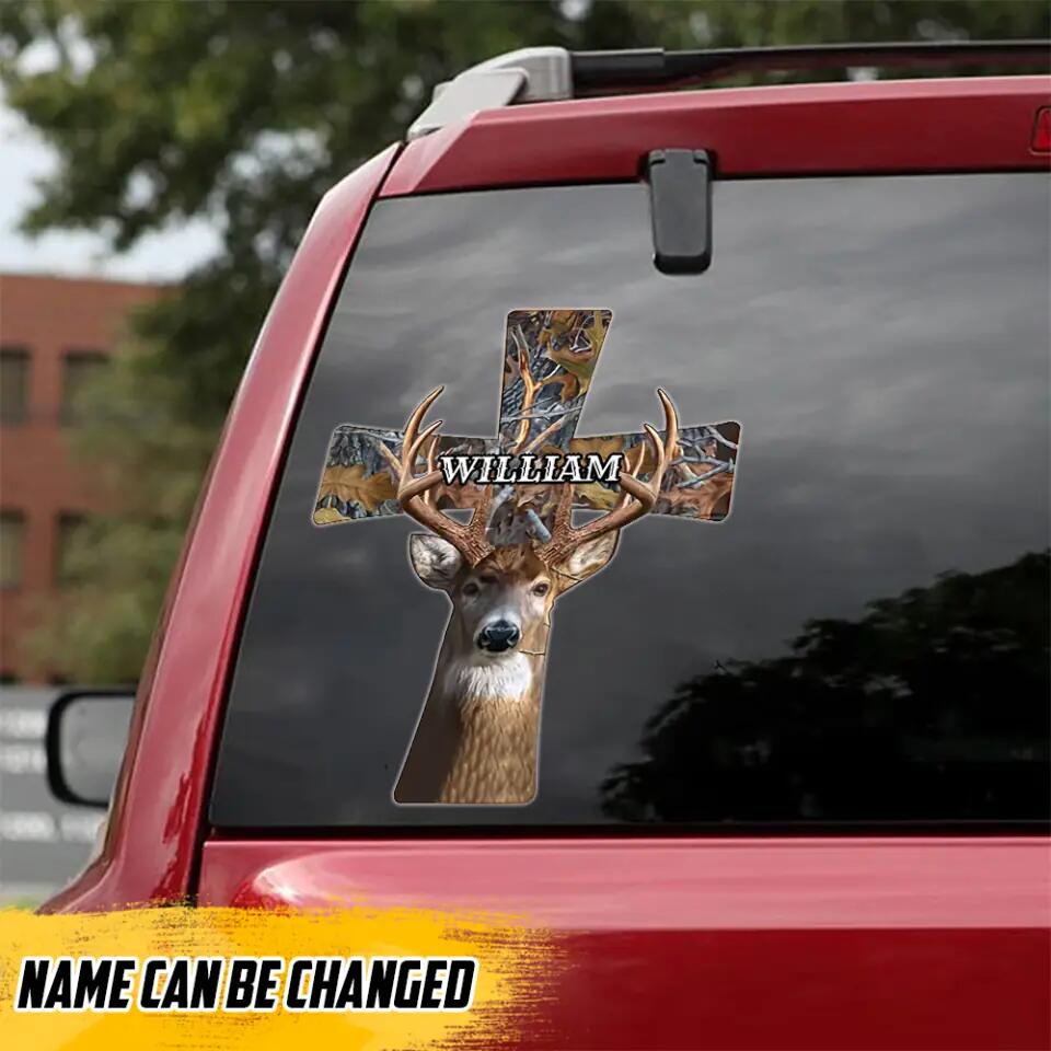 Personalized Deer Hunting Lovers God Christ Decal Printed 23FEB-VD06