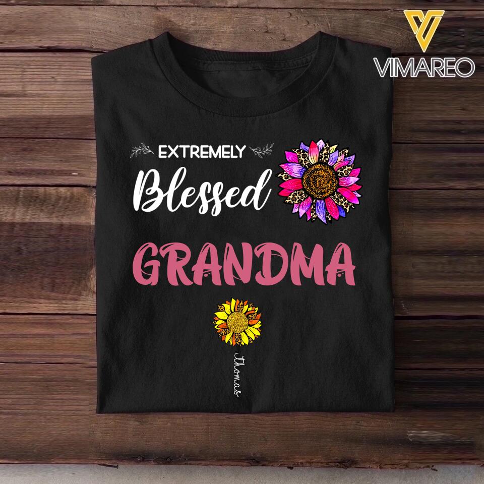 Personalized Extremely Blessed Grandma & Flowers with Kid's Name Tshirt Printed PNDT0902