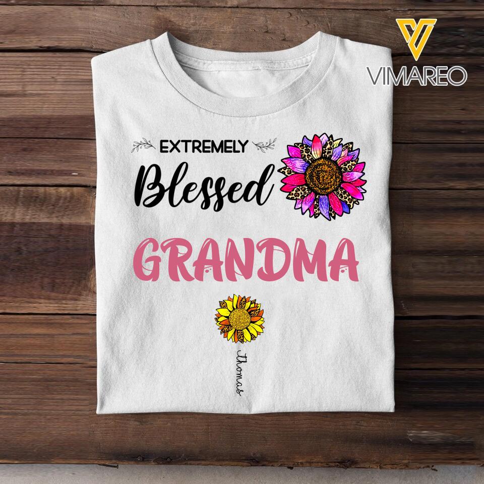 Personalized Extremely Blessed Grandma & Flowers with Kid's Name Tshirt Printed PNDT0902