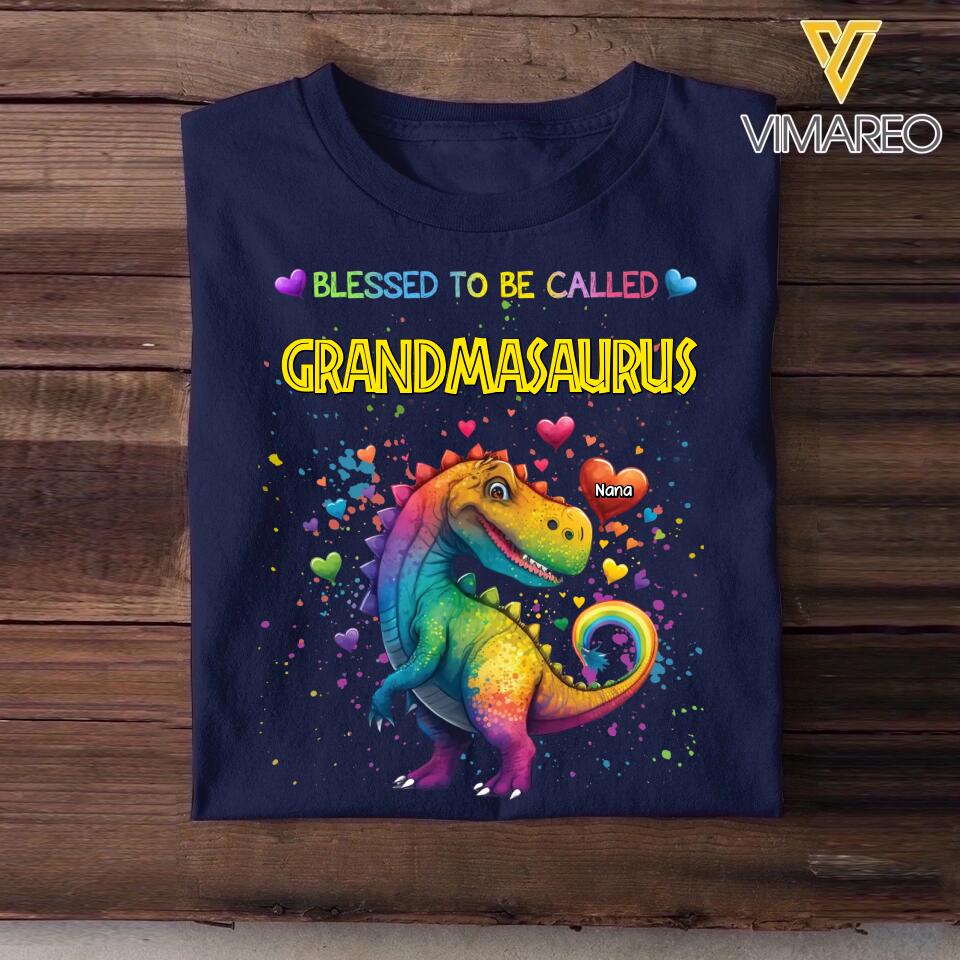 Personalized Blessed To Be Called Grandmasaurus Colorful & Kid's Name Tshirt Printed PNHQ1002