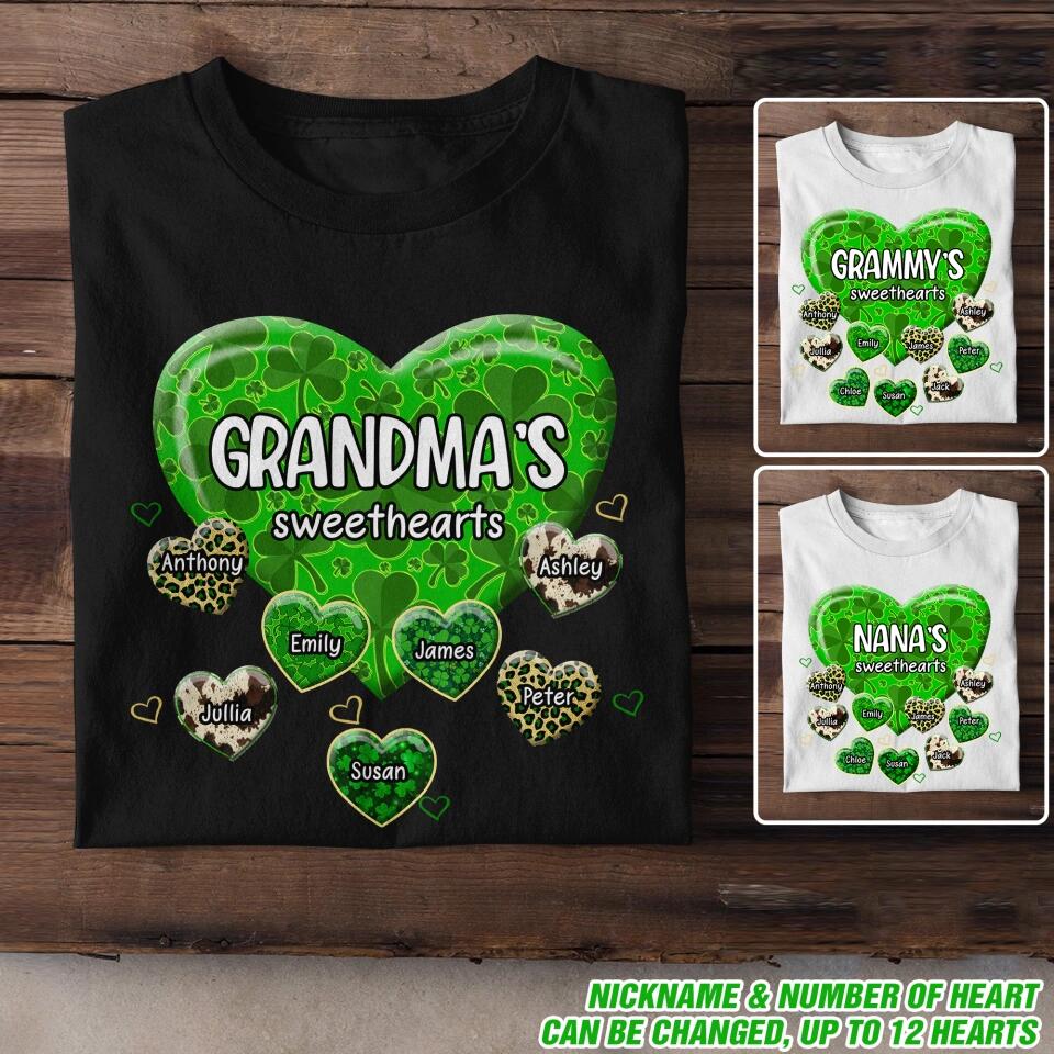Personalized Lucky Grandma's Sweethearts & Kid's Name Tshirt Printed PNDT1502